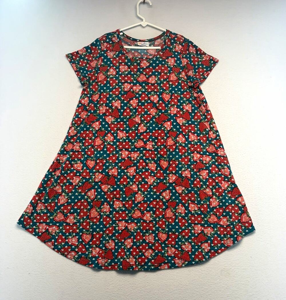 LuLaRoe Girls Size 12 Strawberry A-Line Dress Short Sleeve darling whimsical